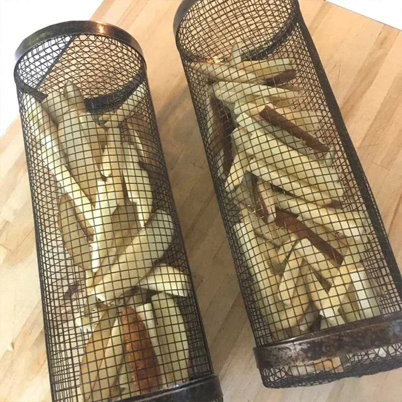 Inox GrillMaster Kit com 3 Unidades - Cesto Redondo de Churrasco